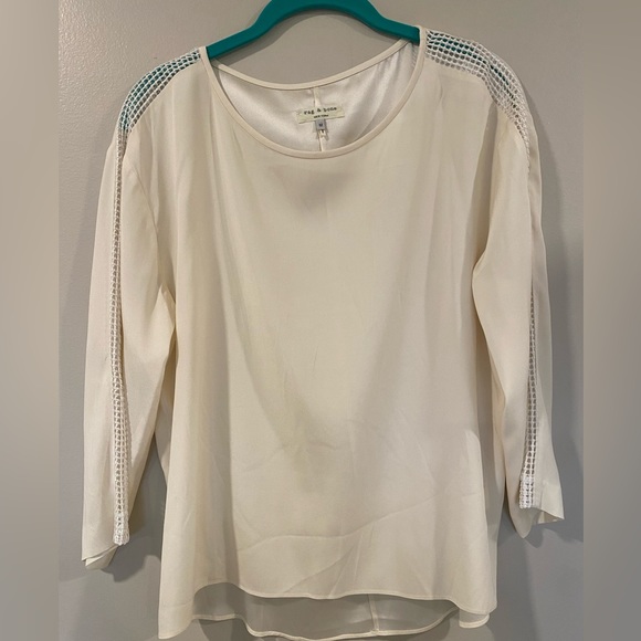 RAG & BONE Cream Silk Blend White Perforated Dolman Long Sleeve Shirt - Picture 1 of 4